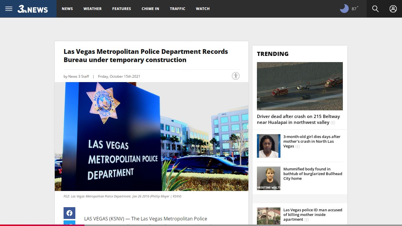 Las Vegas Metropolitan Police Department Records Bureau under ... - KSNV